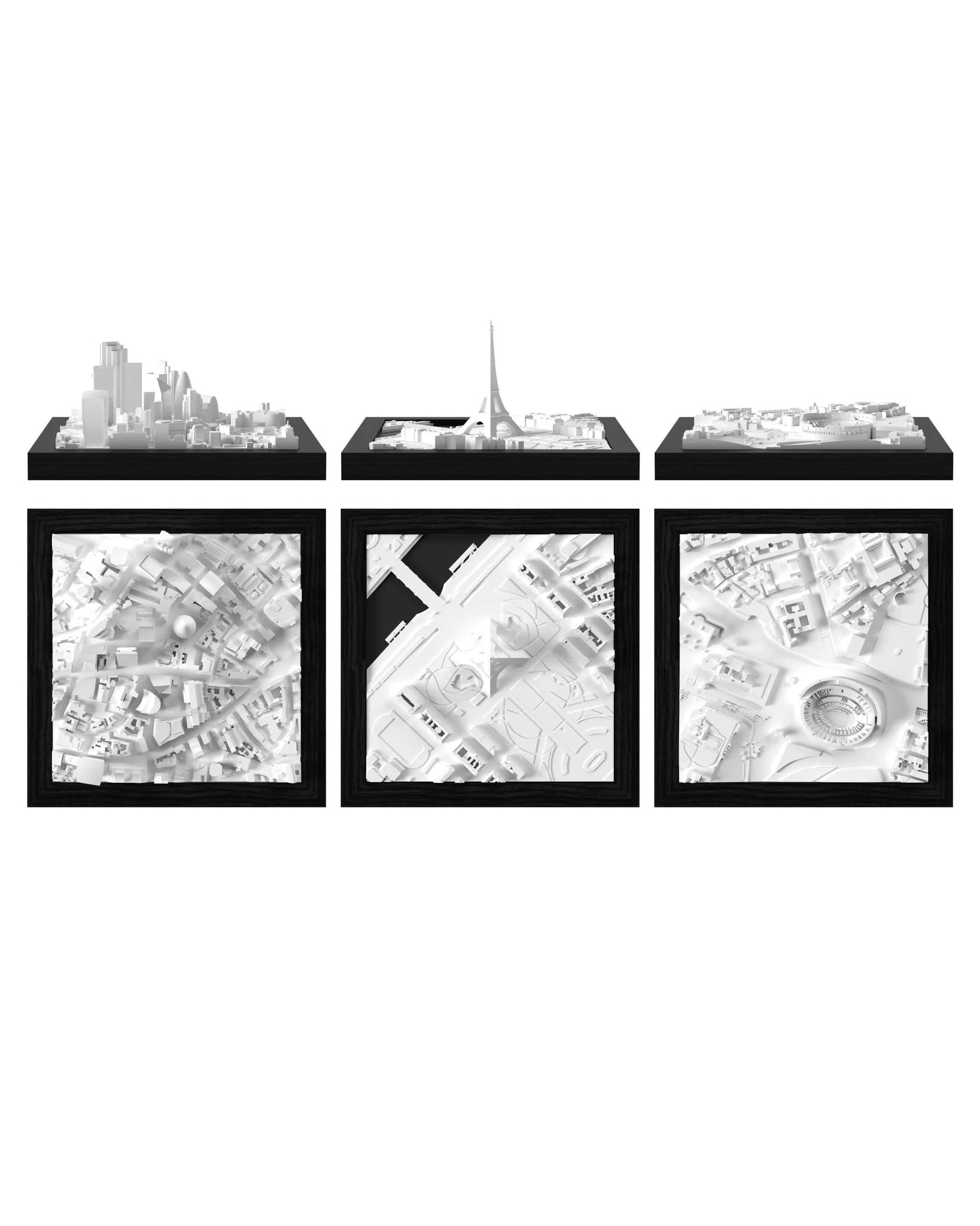 EU Trio: London - City, Paris - Eiffel Tower, Rome - Colosseum CUBE 3D city models - CITYFRAMES