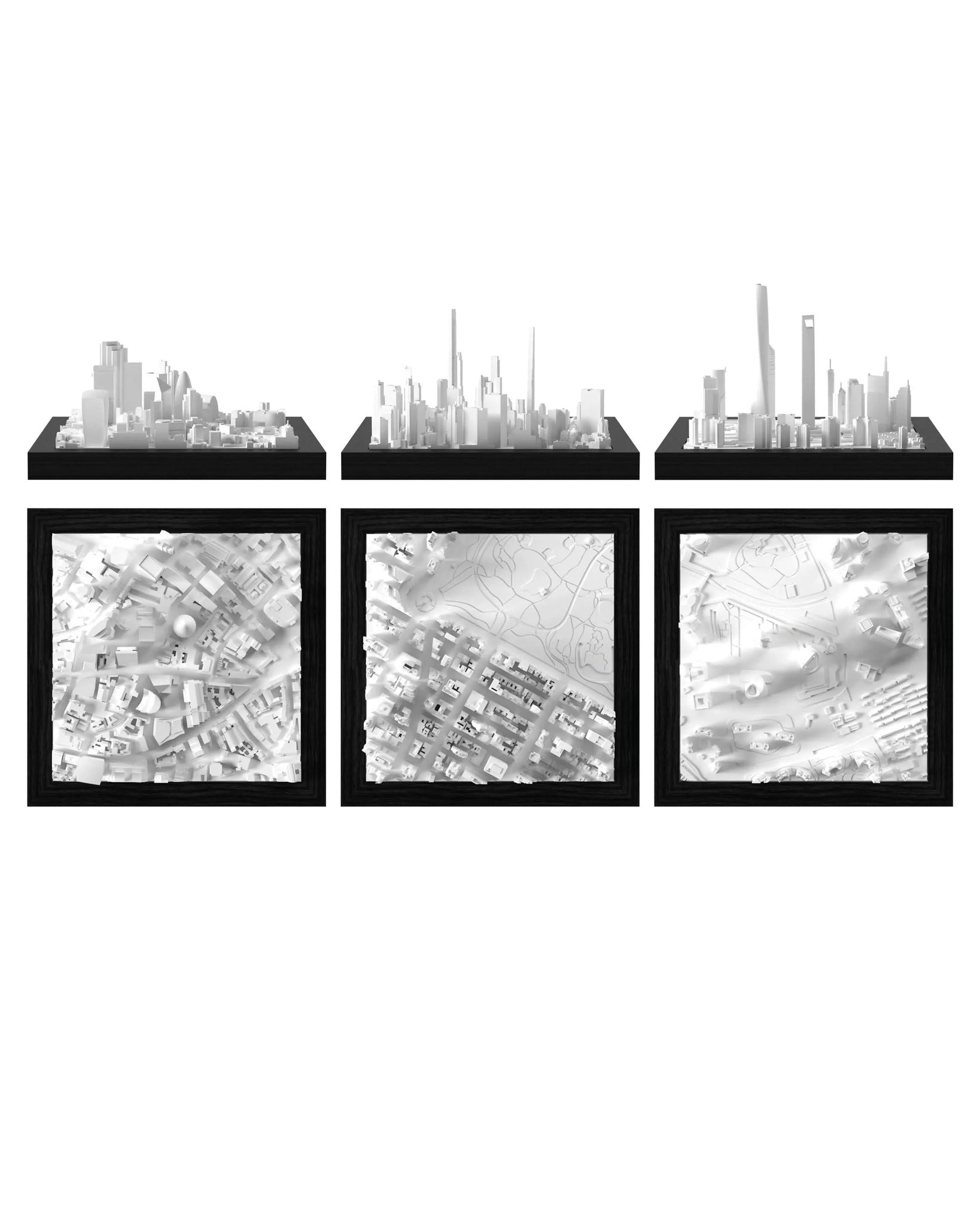 Skyscraper Trio: London - City, New York - Central Park, Shanghai - Financial District CUBE 3D city models - CITYFRAMES