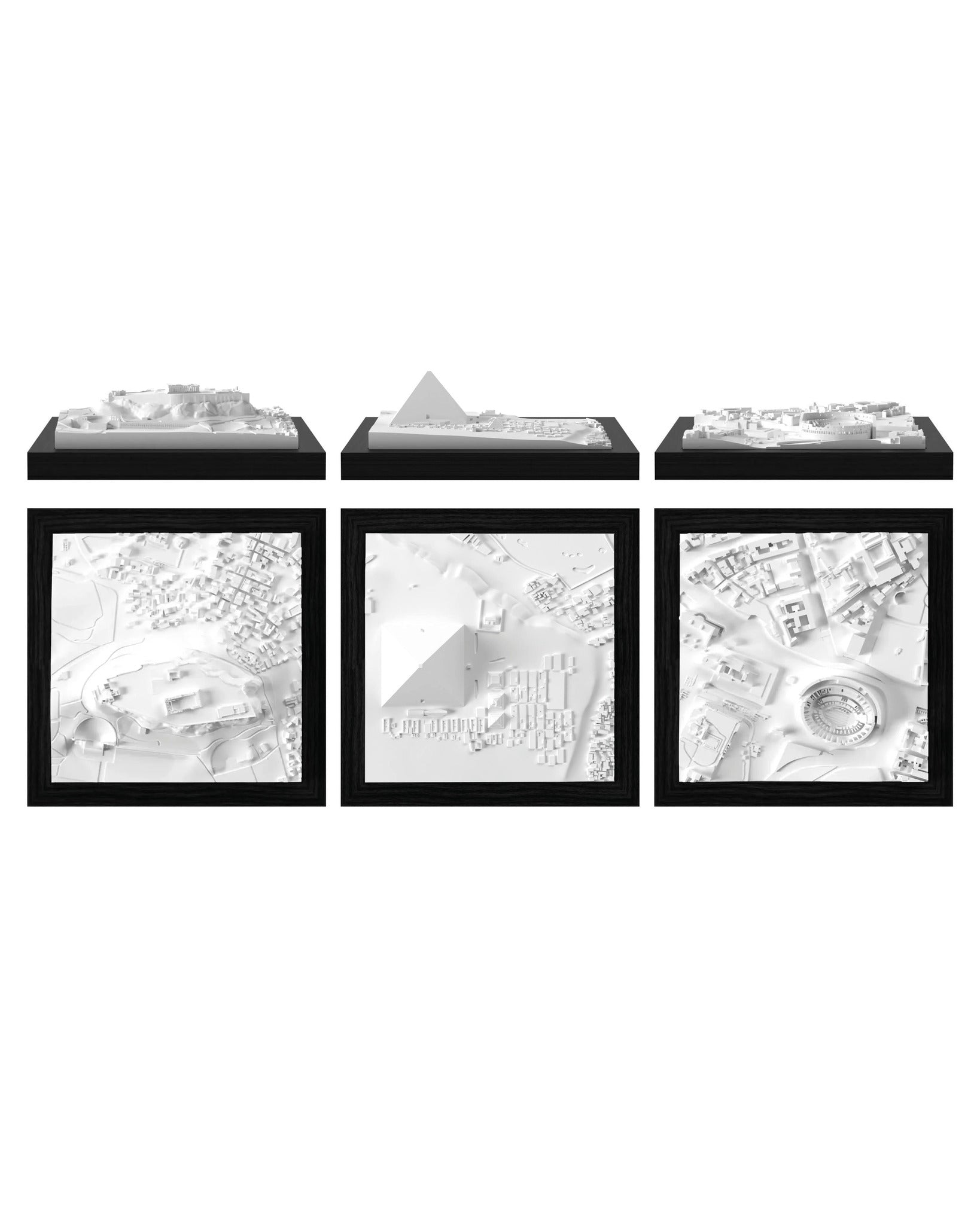 Antique Trio: Athens, Cairo / Gizeh, Rome - Colosseum CUBE 3D city models - CITYFRAMES