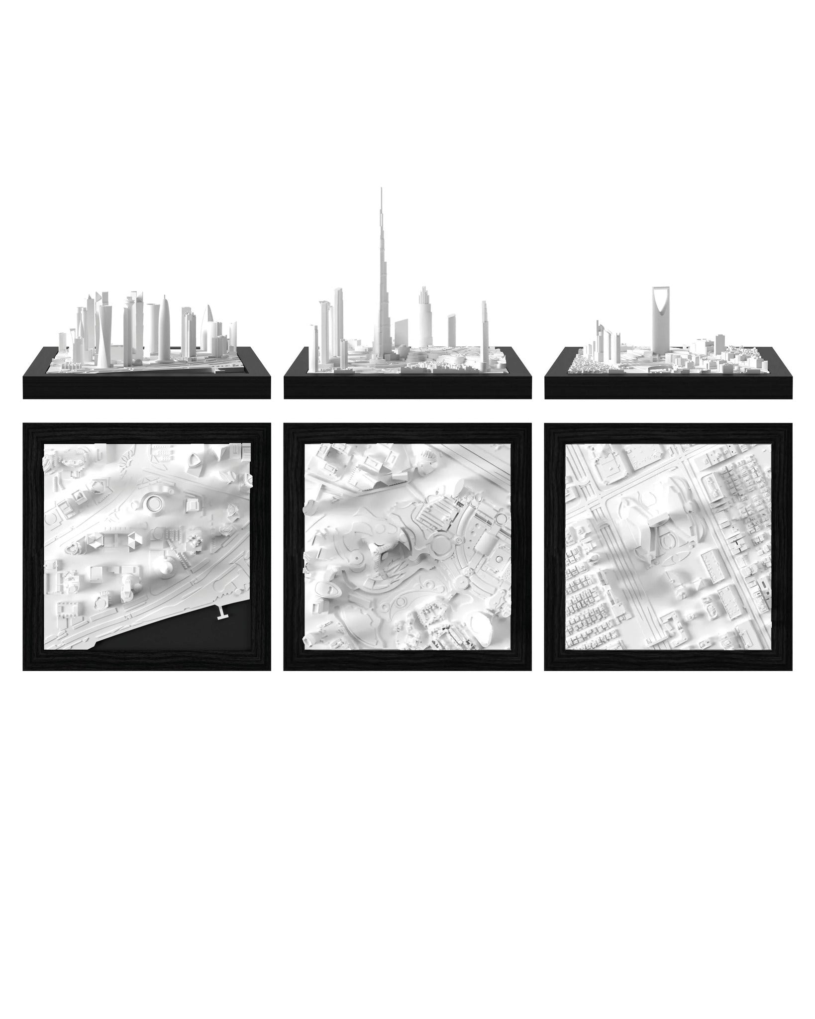Middle East Trio: Doha, Dubai - Burj Khalifa, Riyadh - Kingdom Tower CUBE 3D city models - CITYFRAMES